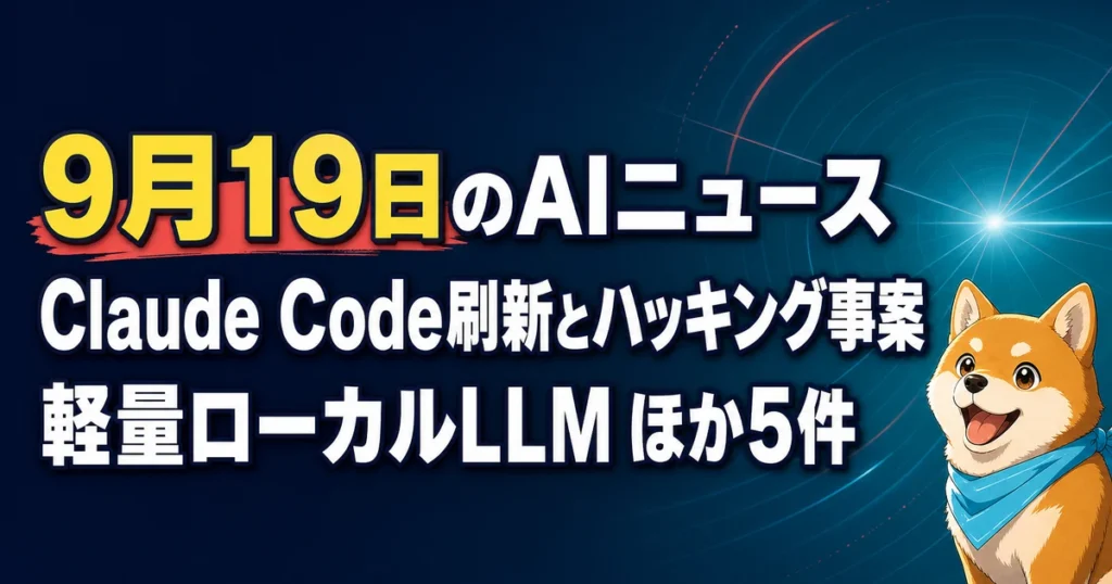 9月19日のAIニュース Claude Code刷新とハッキング事案 軽量ローカルLLM ほか5件